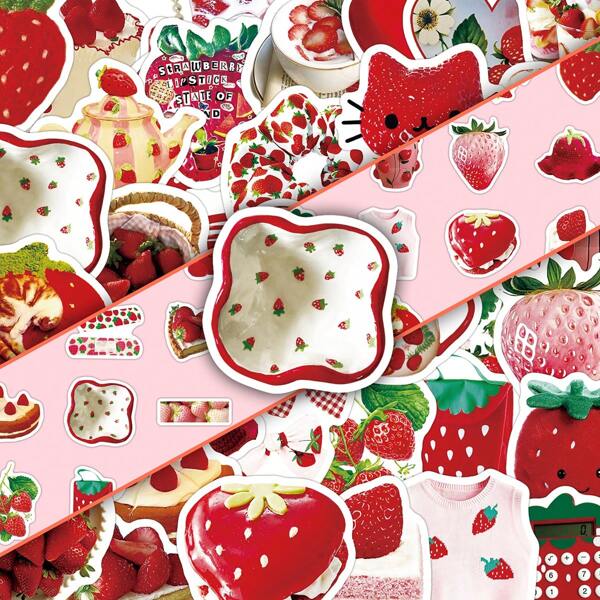 50pcs Cute Fruit Strawberry INS Style Stickers, Decorative High-Quality Stickers For Laptop, Tablet, Stationery Organizer Room Decor Wall Decor Wall Stickers Wall Sticker