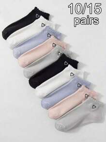 10/15 Pares de Meias Coloridas de Coração para Tornozelo, um Acessório Essencial para Garotas, Estilo Doce Japonês, Uso Diário Versátil, Design Baixo, Antiderrapante e Hipoalergênico, Meias Confortáveis e Respiráveis para Mulheres