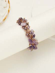 1pc Natural Crystal Chip Stone Bracelet, Suitable For Daily Wear - Purple - View 3