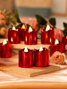 24pcs Christmas LED Battery Operated Warm White Flameless Votive Candles, Flameless LED Tea Lights Battery Operated, Flameless LED Realistic Electronic Candles, Wedding Holiday Decor - Red - View 4