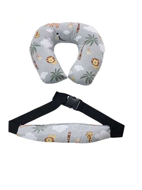 Kit Almofada de Pescoço +Faixa Apoio Suporte Cabeça Criança Cadeirinha Carro Para Passeios e Viagens