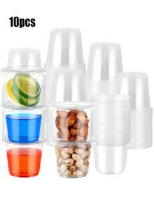 Juego de 100 vasos de plástico de 5.5 onzas con tapas, pequeños recipientes de plástico apilables y transparentes, tazas herméticas para condimentos, mini despensa para salsas, aderezos para ensaladas y porciones, temporada de regreso a la escuela, tazas para condimentos para almuerzos, picnics y viajes, perfectos, prácticos recipientes de almacenamiento de alimentos - transparente - Ver 12
