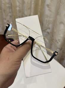 1 Stück Damen Mode Vintage Quadratische Piloten Oversized Schwarze Nicht-Verschreibungsbrille, Lässig Dekoration für täglichen Ausgang und Straßenfotografie