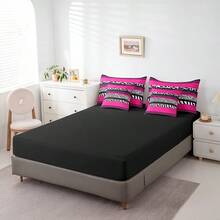 Cheetah Print Bed In A Bag 7 Pieces Twin Size Comforter Set,Wild Animal Skin Leopard Spot Bedding Sets Geometry  Fuchsia Sriped Patchwork Bed Set With Comforter,Sheets,Pillowcases & Shams - Multicolor - View 4