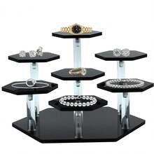 亚克力展示架，六角形娃娃展示管架，收藏品，化妆品，香水收纳架，食品和甜点展示架，家居装饰，圣诞礼品架 - 黑色 - 查看 4