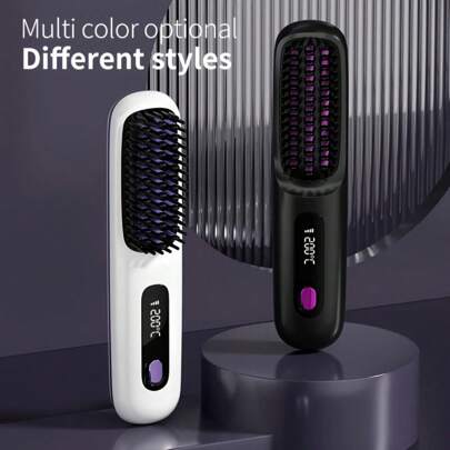 Portable Wireless Hair Straightener Comb - Charging, 3-Speed Temperature Control, Long-Lasting Gloss, LED Display Screen, Lightweight, Perfect For Travel, Comes With Comb And Clip, 2000mAh Battery, Gift Giving, Straight Hair, Easy To Carry