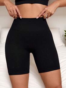 Pantalones cortos deportivos de yoga de color liso para mujer, shorts de ciclista negros, suave y cómodo, con efecto moldeador del trasero y estilizador de la cintura