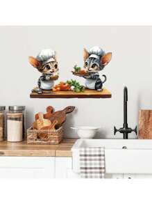 Kitchen Stickers/Decorative Stickers Cartoon Kitten Chef Stickers Waterproof And Dustproof Stickers, 1 Piece Pvc Material Removable Wear-Resistant Stickers, Wall Stickers 19.7*11.8 Inches, Suitable For Kitchen Decoration, Wall Decoration, Restaurant Decoration, Interesting Birthday Gifts, Graduation Gifts, Make Your Home A New Look