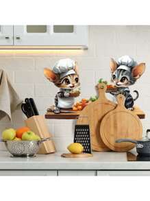 Kitchen Stickers/Decorative Stickers Cartoon Kitten Chef Stickers Waterproof And Dustproof Stickers, 1 Piece Pvc Material Removable Wear-Resistant Stickers, Wall Stickers 19.7*11.8 Inches, Suitable For Kitchen Decoration, Wall Decoration, Restaurant Decoration, Interesting Birthday Gifts, Graduation Gifts, Make Your Home A New Look