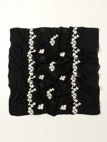 1件裝女款刺繡花卉頭巾，希賈布圍巾，春夏/秋冬新款刺繡圍巾，透氣舒適頭巾，優雅溫柔極簡風披肩，休閒百搭適合日常穿著的希賈布配件，可作為假期禮物送給家人、姊妹、母親的女性頭巾（產品材質可能有所不同，請參考實際產品） - 黑色 - 查看 5