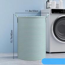 Cesta de lavandería plegable minimalista a rayas, organizador de almacenamiento multiusos para baño, dormitorio, juguetes, ropa, hogar, 1 paquete - Azul Cadete - Ver 5