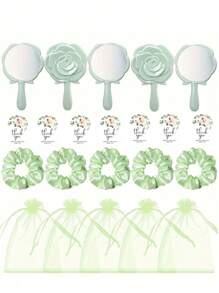 Conjunto de 10/5/1 Espelho de Mão em Formato de Rosa, Conjunto de Lembranças de Casamento para Convidados, Lembranças da Festa de Casamento, O Conjunto Inclui Espelho de Mão em Rosa, Verde e Azul, Cartão de Agradecimento com Flor, Bolsa de Organza Transparente com Cordão, Faixa de Cabelo de Cetim Retrátil, Presente para Noiva e Dama de Honra, Conjunto de Presentes para Chá de Panela, Decoração de Mesa para Convidados de Casamento, Adequado para Casamentos, Aniversários, Festas, Eventos Internos e Externos