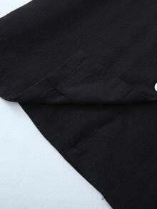 Women's Short-Sleeve Shorts Pajama Set With Ruffle Trim, Solid Color - Black - View 3