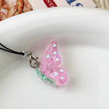 Glitzernder transluzenter Halbschmetterling Resinanhänger Schlüsselband, Rucksack Tier Hängedeko, süßer Handyriemen, girly weicher Anhänger, Geschenk für beste Freundinnen, geeignet für Handy, Kamera, Schlüsselanhänger, Rucksack
