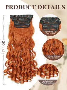 Clip In Hair Extensions, 20 Inch Long Wavy 4PCS Hair Extensions Clip In,Natural Soft Synthetic Fiber Clip In Hairpieces For Women Daily Use(Dirdy Orange) - Dirty Orange - View 4