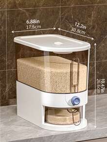 1pc 10L/20L Kitchen Rice Storage Container, PP Material, One-Touch Measured Rice Dispenser, Multi-Seal Anti-Insect, Transparent View, Crevice Storage, Moisture & Pest Proof - White - View 9