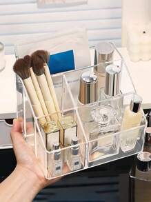1 pieza Soporte transparente para brochas de maquillaje, organizador de tocador transparente de escritorio para lápices de cejas, productos para el cuidado de la piel, almacenamiento compacto de cosméticos para el baño y el dormitorio