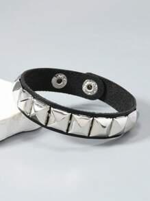 1 Peça Pulseira de Couro Estilo Punk Rock com Pirâmides Metálicas