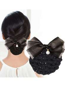 Plasă de păr profesională pentru asistentă medicală, accesorii de păr pentru stewardesă pentru cocuri, plasă de păr pentru hotel, accesorii de păr cu fundă coreeană, agrafe de păr pentru femei, accesorii de cap, agrafe cu gheare, gheare de păr, agrafe de păr, funde, drăguț - Multicolor - Vizualizare 18