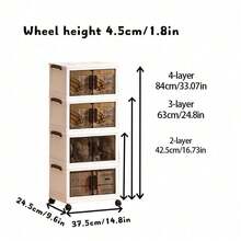 1pc Large Portable Storage Bins With Wheels & Lids - Multi-Layers Plastic Collapsible Stackable Organizer Cabinet For Closet, Cabinet Containers For Living Room, Office, Garage. Easy To Assemble, Mobile Storage Unit | Transparent Doors | Magnetic Closure, Storage Organizer, Home Decor - White - View 3