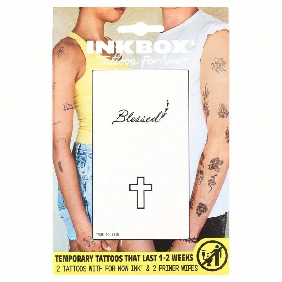 Tatuajes temporales Inkbox, Cruz, resistente al agua, perfecto para cualquier ocasión, negro, paquete de 2 - 1 - Ver 1