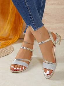 Women's Comfortable High Heel Sandals, Fashionable Buckle Peep Toe Casual Dress, Wedding Party Evening Heels