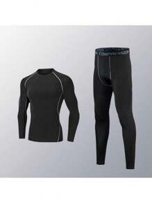 2pcs/Set Boyfriend Style Men's Compression Running Fitness Gym Training Quick-Dry Breathable Sportswear Suit, Long Sleeve T-Shirt And Pants Gym Clothes Boyfriend Style Men, Athletic Suit, Tracksuit Boyfriend Style Men Two Pieces Outfits