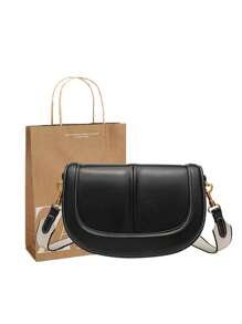 Bolso bandolera de la marca Za, bolso de lujo del 2025 con nuevo estilo, con correa de hombro ancha, decoración de pespunte y cierre, bolso cruzado