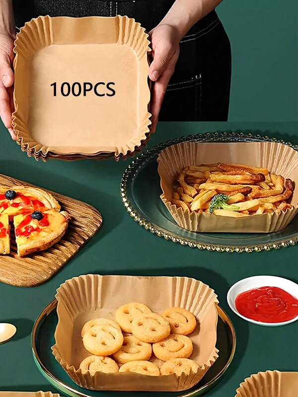 200/100/50 piezas Láminas de papel antiadherente para freidoras de aire, para hornear, asar y microondas - Fácil de limpiar, papel individual para una cocción talla grande saludable - Uso hotelero y comercial
