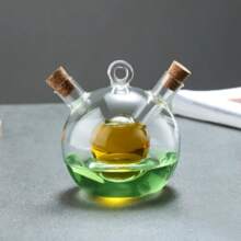 1pc Double Nozzle Glass Olive Oil And Vinegar Dispenser Oil Bottle, Cork 2 In 1 Clear Double Glass Kitchen Cooking Container, Suitable For Kitchen, Dining Room,School Supplies