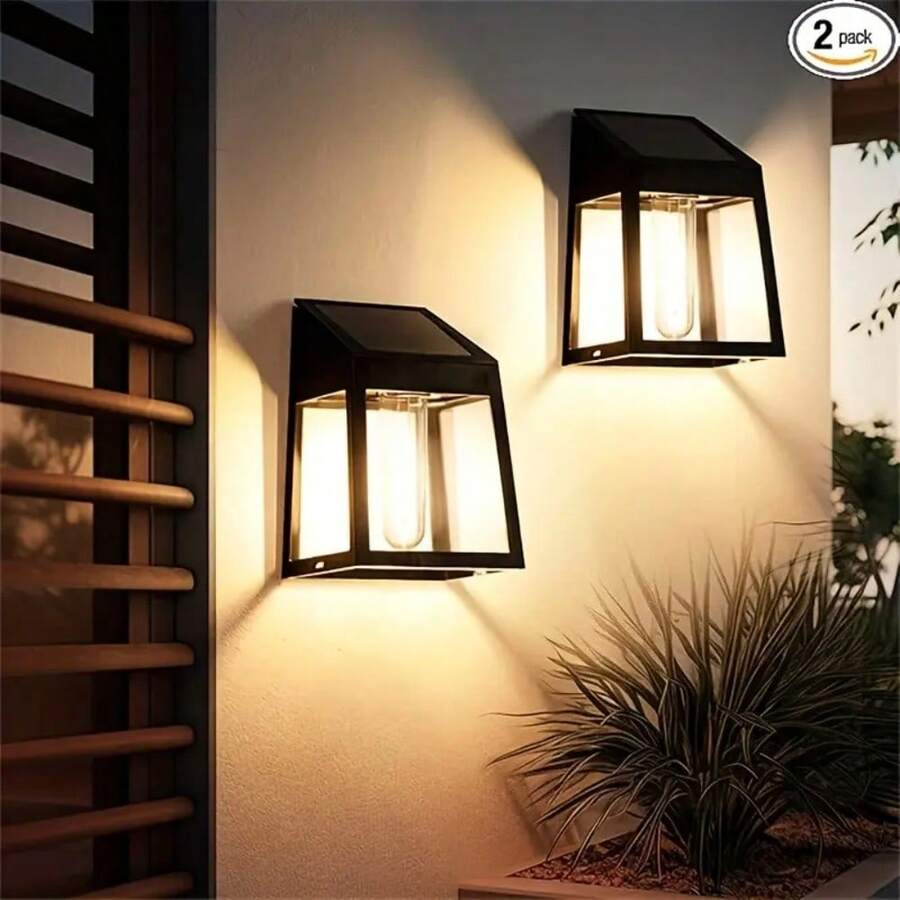 2 Pieces Of Solar-Powered Tungsten Filament Wall Lights With Warm Light LEDs.200mah, They Areeasy To Install. Suitable For Decorative Lighting In Outdoor Gardens, Terraces, Fences And Paths, As Well As For Illuminating The Way Back Home. Made Of Plastic, Without Accessories, Powered By Solar Energy, With A Power Of 20W. - Solar-powered tungsten filament wall lights - 查看 1