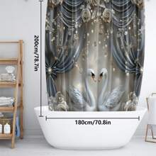 1 pièce/4 pièces Rideau de douche décoratif avec cygne gris sur scène, avec crochets multiples. Ensemble de salle de bain comprenant le rideau de douche, le tapis de sol antidérapant, le tapis en U pour toilette, le tapis de couvercle de toilette, la décoration de chambre, la décoration de la maison, la décoration et les accessoires de salle de bain, un cadeau parfait pour la rentrée scolaire