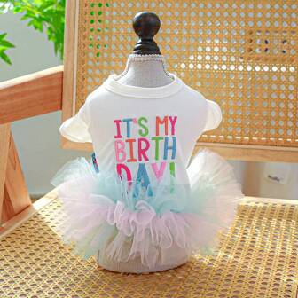 1pc Small Dog/Cat Princess Dress Tutu Skirt, Blue And Pink