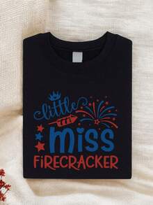 Little Miss Firecracker Shirt, 4th July T-Shirt, Family Reunion Tee, Family Trip Tee, Patriotic Girl Shirt  SSN-1754 - Black - View 1