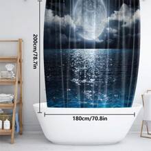 1 pièce/4 pièces Ensemble de salle de bain motif lac sous clair de lune avec rideaux de douche multifonctions (12 crochets), tapis de bain, tapis en U, housse de siège de toilette ronde, adapté à tous les scénarios, rentrée scolaire
