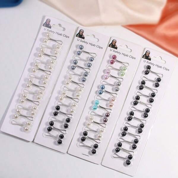 12pcs/Pack Wholesale U-Shaped Hijab Clip Muslim Scarf Clip Brooch Pin Headscarf Pearl Safety Pins Jewelry Hijab Accessories