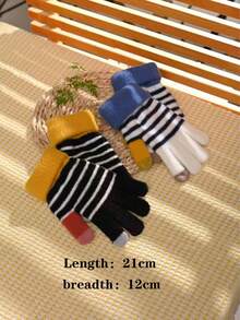 kissyouths 条纹休闲涤纶保暖手套，男女通用户外休闲手套，时尚秋冬手套 - 彩色 - 查看 2