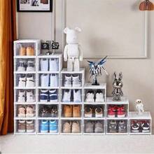 1pc 6-Tier Modern Foldable Shoe Rack, Standalone Plastic Storage Box With Lid, Stackable, Transparent, Dust-Proof, No-Assembly Organizer