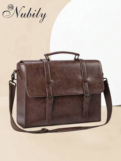 NUBILY Vintage Leather Messenger Bag For Men - 15.6 Inch Waterproof Laptop Briefcase - Retro Satchel Shoulder Bag For Office, College & Business Travel | Fits Most 15.6" Laptops