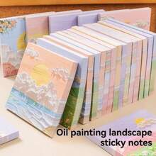 1 Notebook, 80 Sheets Oil Painting Style Sticky Notes, High-Quality Student/Planner Use, Minimalist Ins Style Landscape Memo Pad (Random) - Square - View 3