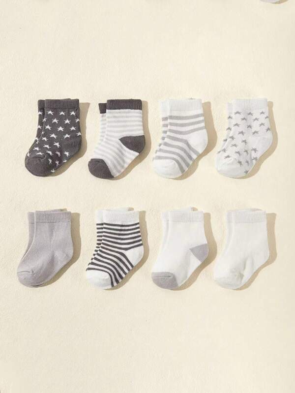 12 Pairs Unisex Infant & Toddler Striped & Star Classic Combo Socks, Seamless, Anti-Slip Baby Socks