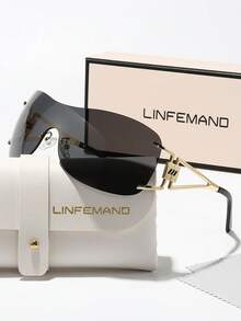 LINFEMAND 时尚无框一体式眼镜，带装饰性镜腿，适合女士，Y2K 风格派对配饰，节日礼物，学院风，适合返校季，包裹式镜腿装饰 - 彩色 - 查看 15