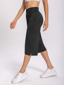 1 pièce Pantalon de sport décontracté pour femmes, nouveau pantalon d'été en couleur unie, respirant, avec une grande élasticité et un confort, longueur 7/8 fabriqué en tissu élastique avec design de taille croisée, convient pour la rue, le tennis, les loisirs, facile à enfiler et à enlever, pantalon de jogging pour enrichir votre vie