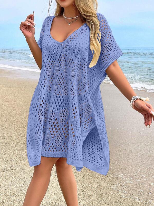 Plus Size Women Hollow Out Cover Up, Fashion Casual Swimsuit Cover-Up (Bikini Not Included)
