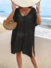 Women's Fashionable Casual Hollow Cover-Up Swimsuit Dress (Bikini Not Included) - Black - View 4