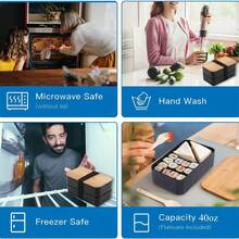 1 pieza Caja Bento de doble capa, caja de almuerzo con estampado de madera con gran capacidad, recipiente de preparación de comida apto para microondas para estudiantes y trabajadores de oficina, útiles escolares