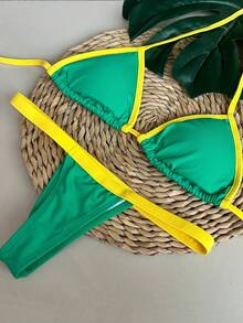 String Bikini With Ribbon/Thong - Zielony/żółty - Zobacz 2