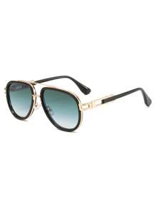 1pc Men's New Double-Bridge Classic Business & Vintage Pilot Style Gradient Color Full Frame Fashion Fashion Glasses, Suitable For Daily Use