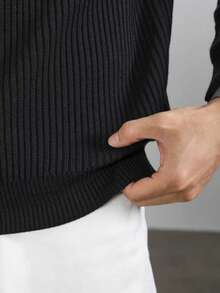 Jersey de cuello alto de punto de canalé de unicolor casual para hombre, para otoño e invierno