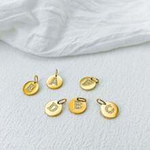 26-Letter English Drip Letter Stainless Steel Accessories Set With Zirconia Inlay DIY Pendant Bracelet Necklace Earrings Jewelry Charms, Handmade DIY Charm Pendants For Bracelets